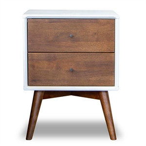 Francesca Mid-Century Modern Solid Wood 2-drawer Nightstand in White | Cymax