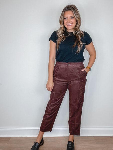 Madewell corduroy trousers. High rise trouser pants. 50% off for Black Friday cyber Monday! I’m in a small. Size down if in between. Loafers fit tts. Tee fits tts.

#LTKCyberweek #LTKunder100 #LTKsalealert
