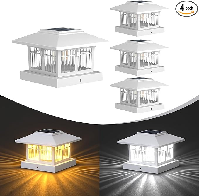 4x4 Solar Post Cap Lights, 4 Pack Fence Deck Post Lights Outdoor Solar Powered Waterproof with Tw... | Amazon (US)