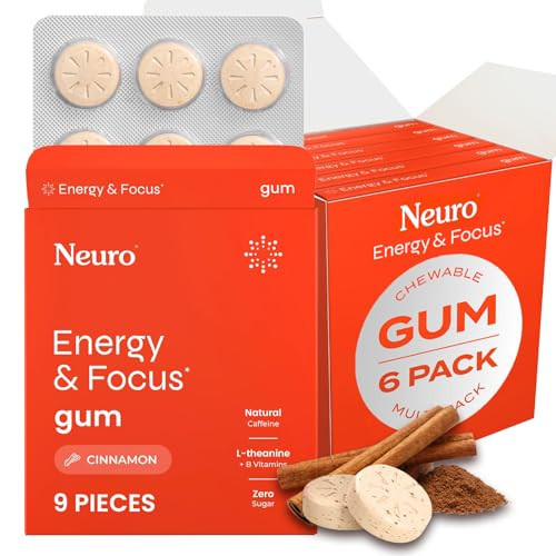 Neuro Energy & Focus Gum - 40mg Natural Caffeine Gum & Nootropic Energy Supplement with L-Theanine & B Vitamins - Sugar Free, Vegan - Cinnamon, 54ct | Amazon (US)
