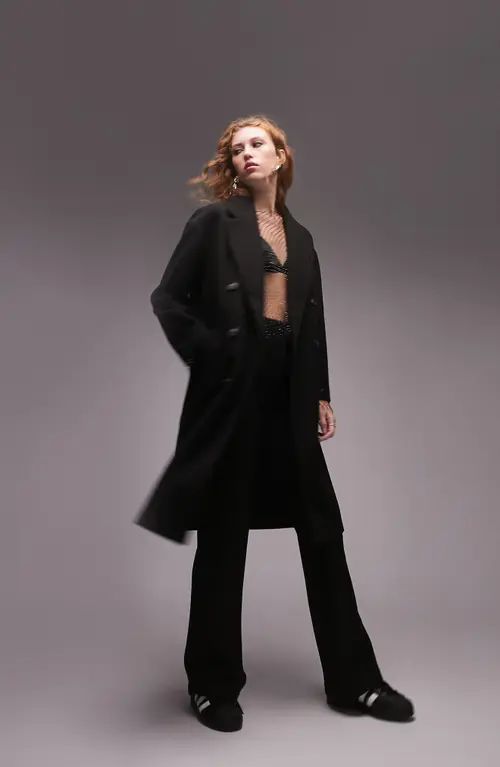 Topshop Double Breasted Long Coat in Black at Nordstrom, Size 2 Us | Nordstrom