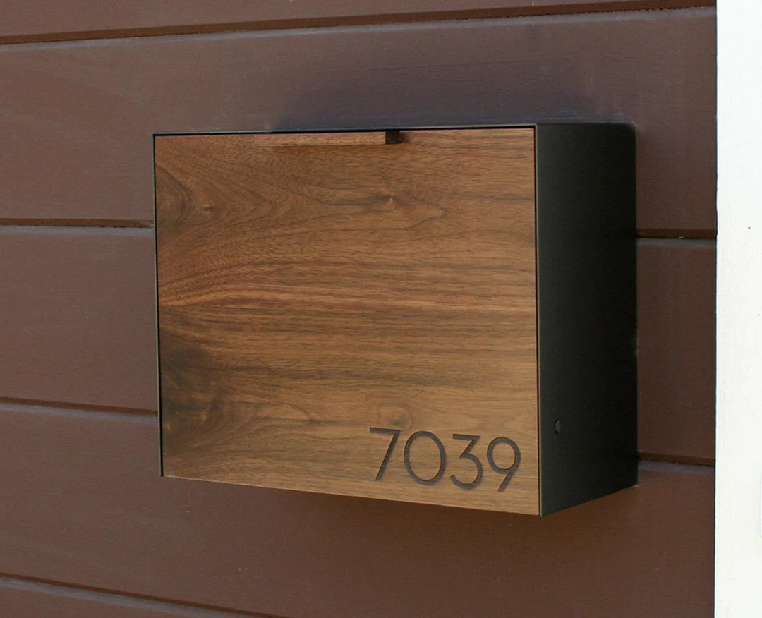 Walnut Mailbox, Black Cover, Wall Mounted - Etsy | Etsy (US)