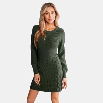 Women's Cozy Cable Knit Sweater Mini Dress - Cupshe-M-Green | Target