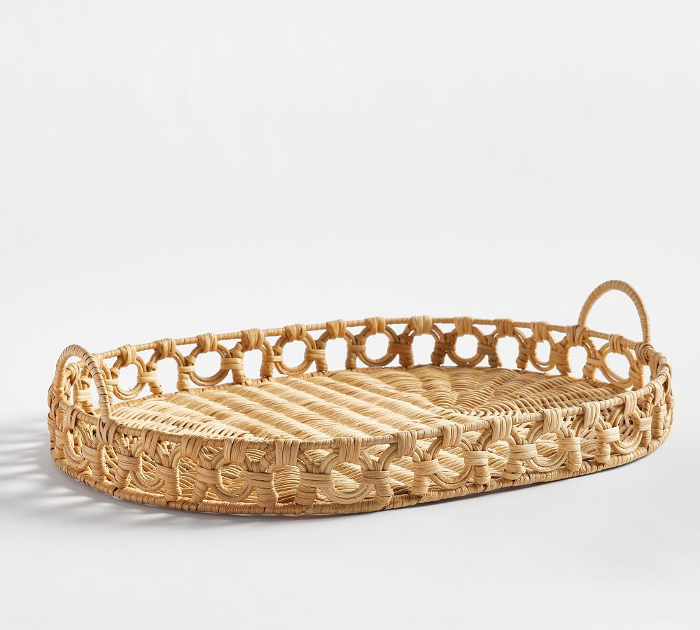 Monique Lhuillier Antibes Handwoven Wicker Handled Serve Tray | Pottery Barn (US)