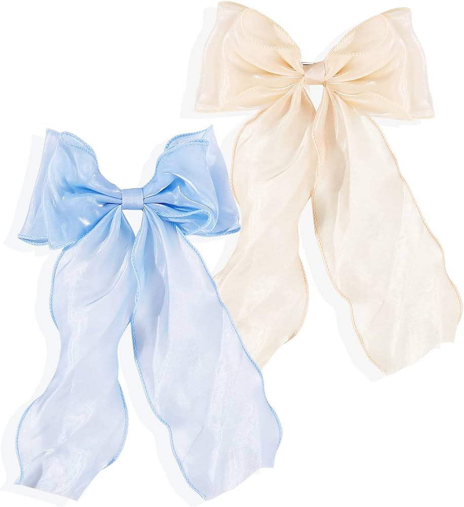 KesaPlan Large Hair Bow Clips for Women, 2PCS Big Silk Satin Bow Hair Slides, French Double Layer... | Amazon (US)