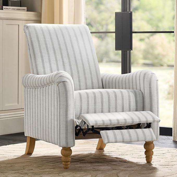 HULALA HOME Farmhouse Recliner Chair with Solid Wood Spindle Legs, Striped Push Back Recliner Arm... | Amazon (US)