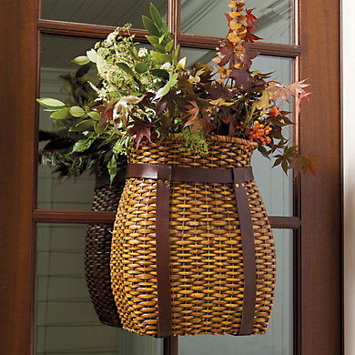 Adirondack Hanging Basket with Handwoven Rattan & Leather Straps for Seasonal Decor | Ballard Designs, Inc.