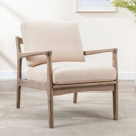 Tan/ Brown Wooden Linen Accent Chair Wood Frame Armchair Lounge Chair for Living Room Bedroom Home O | Walmart (US)