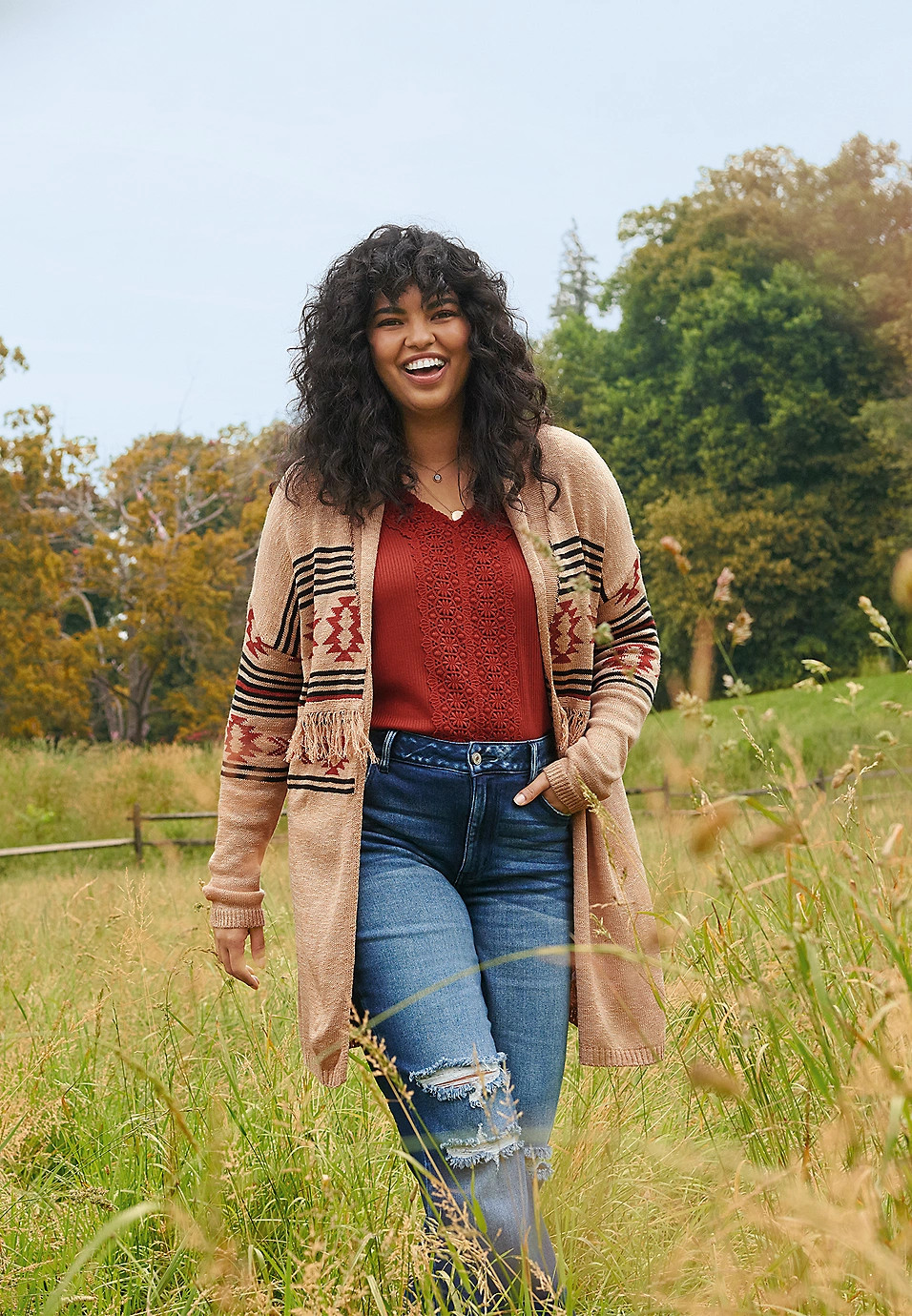 Plus Size Geo Duster Fringe Cardigan | Maurices