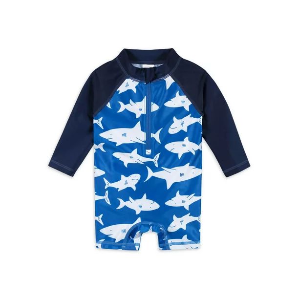 Gerber Baby & Toddler Boy One Piece Long Sleeve Swimsuit Rash Guard with UPF 50+, (0/3M - 5T) | Walmart (US)