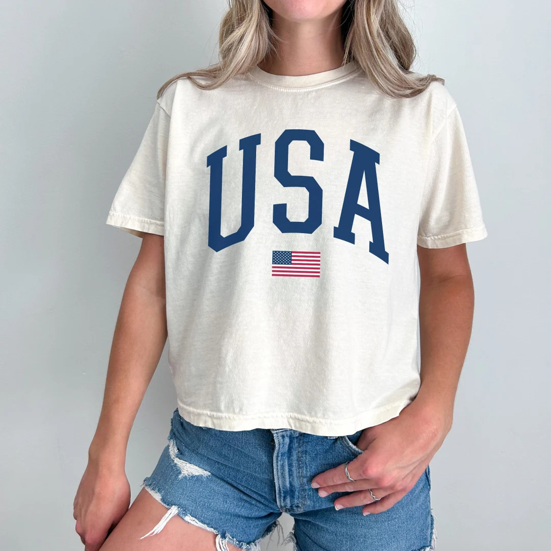 USA Shirt, Comfort Colors Shirt, Cropped T-shirt, Women's 4th of July Shirt, Patriotic Shirt, Ame... | Etsy (US)