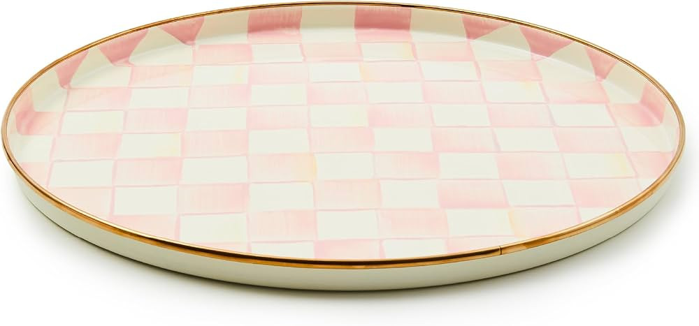MACKENZIE-CHILDS Enamel Round Tray, Unique Serving Platter for Food and Drinks, Pink-and-White Ro... | Amazon (US)