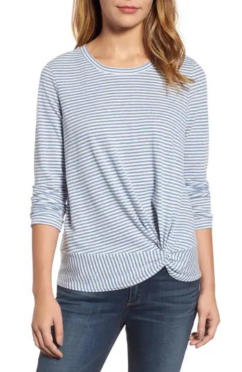 Petite Women's Caslon Long Sleeve Front Knot Tee, Size XX-Small P - Blue | Nordstrom