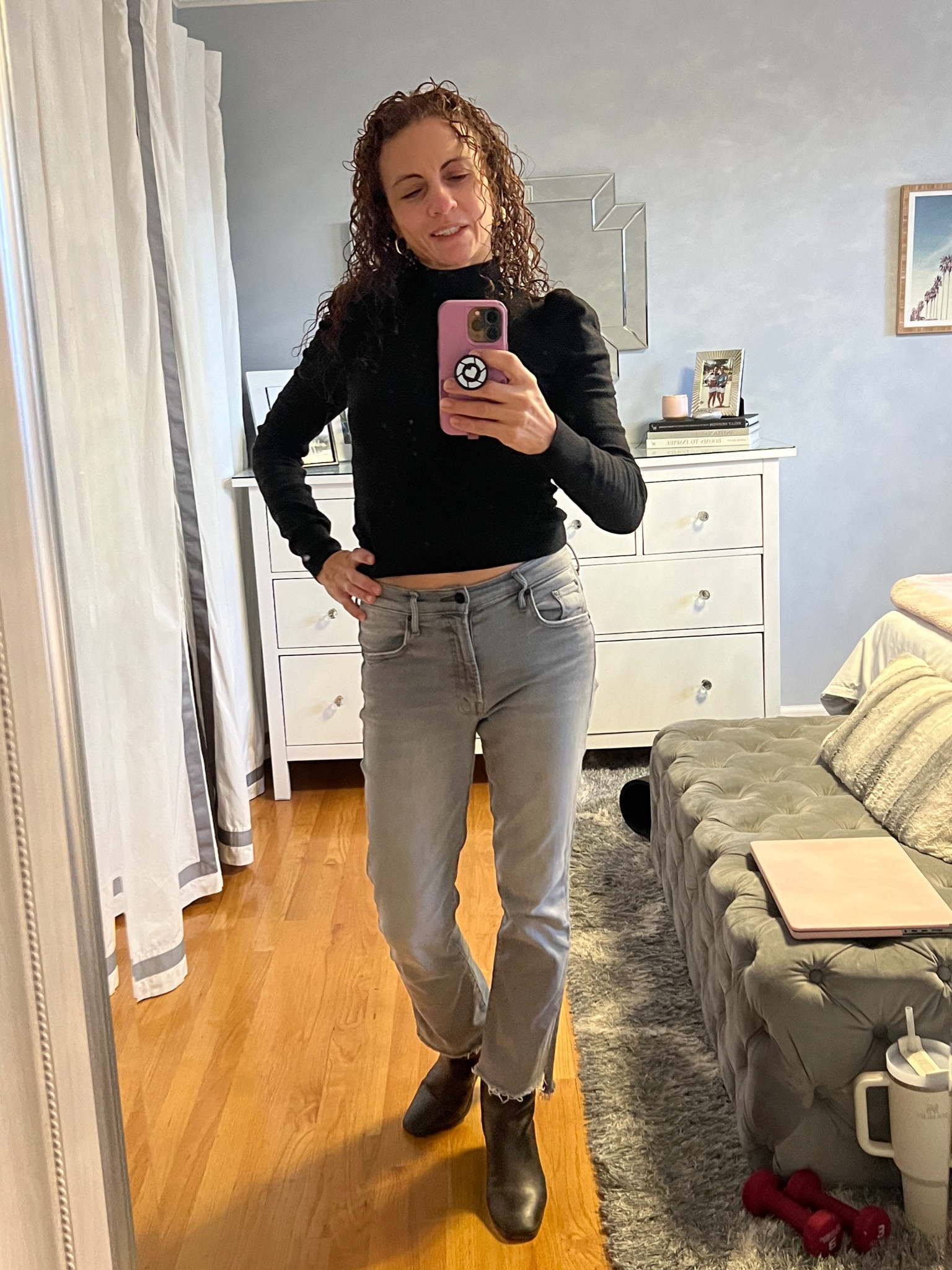 OOTD black Mock neck turtleneck with grey mother jeans and black booties

#LTKStyleTip #LTKOver40 #LTKWorkwear