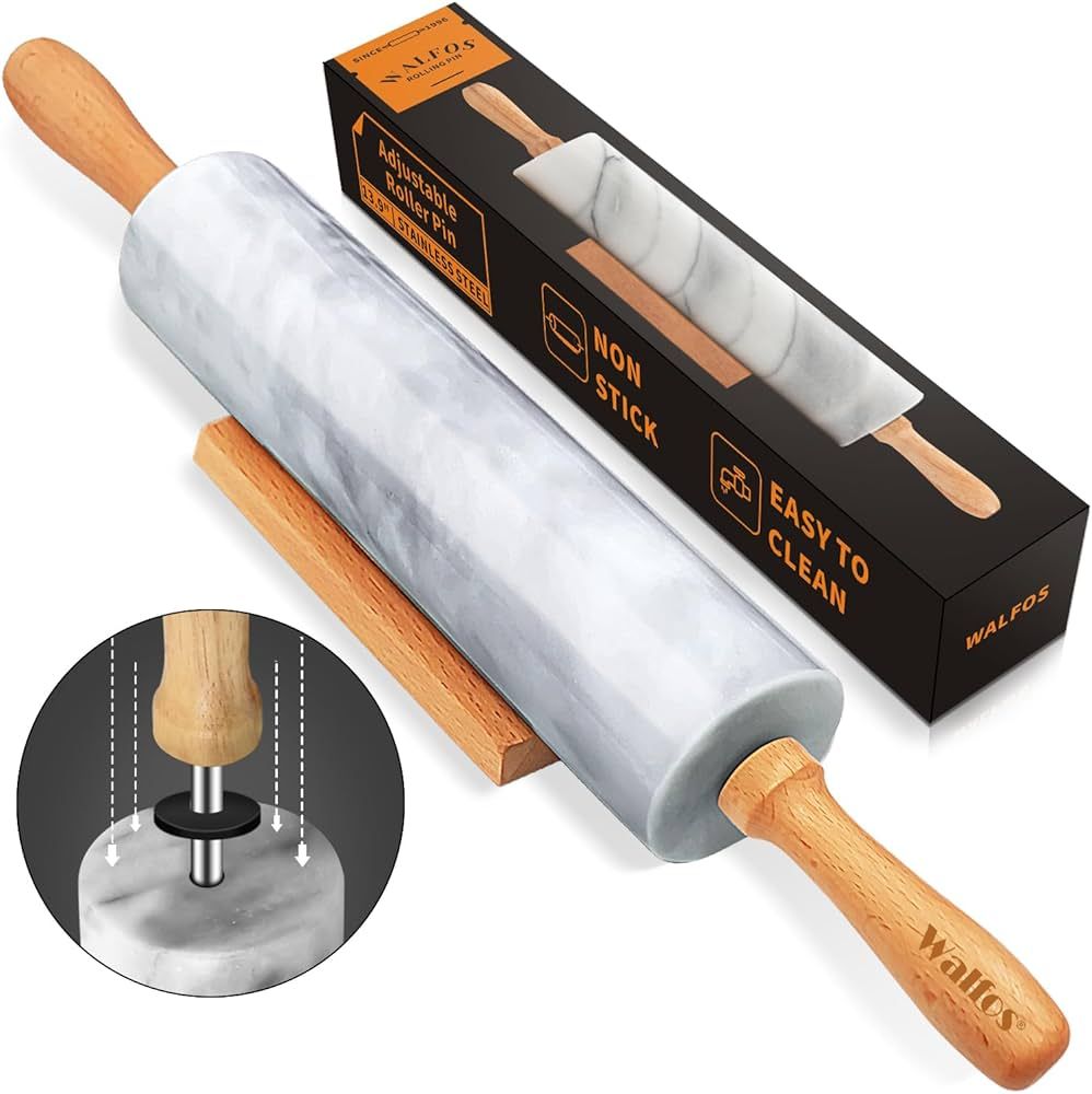 Walfos Marble Rolling Pin With Wooden Handles & Wood Cradle, 16.5 Inch Marble Rolling Pins For Ma... | Amazon (US)