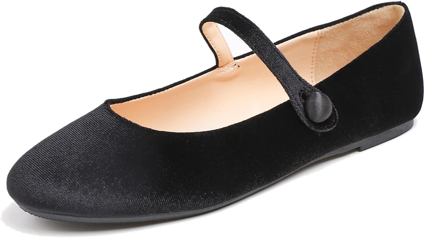 FEVERSOLE Women's Mary Jane Fashion Round Toe Easy Buckle Slip On Flats | Amazon (US)