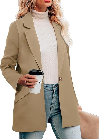 CRAZY GRID Womens Casual Blazer Jacket Pockets Long Sleeve Open Front Work Office Blazer Lapel Butto | Amazon (US)