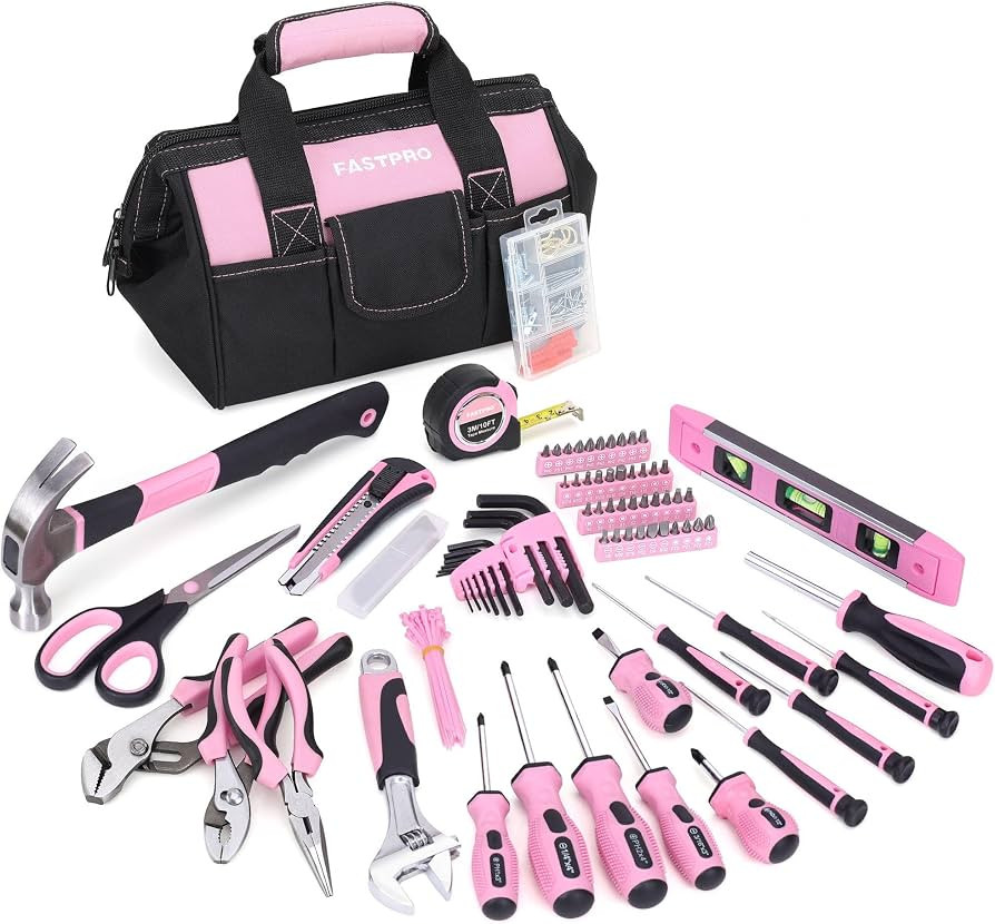 FASTPRO Pink Tool Set, 220-Piece Lady's Home Repairing Tool Kit with 12-Inch Wide Mouth Open Stor... | Amazon (US)