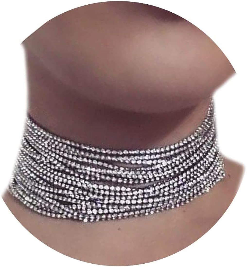 Aukmla Multi Layered Chain Crystal Rhinestone Choker Fully Diamond Statement Necklace Wedding Jewelr | Amazon (US)