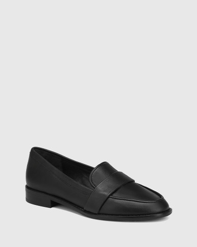 Hestia Black Leather Flat Loafer | Wittner