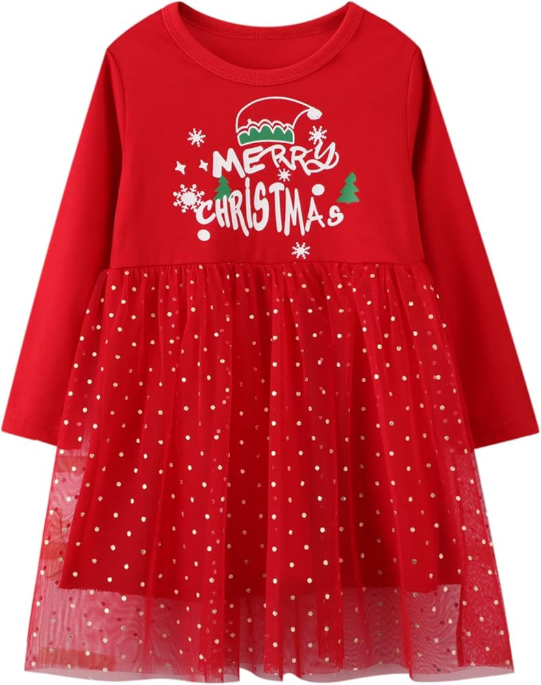 HILEELANG Toddler Girl Christmas Dress Long Sleeve Fall Winter Cotton Casual BasicTunic Shirt Dre... | Amazon (US)