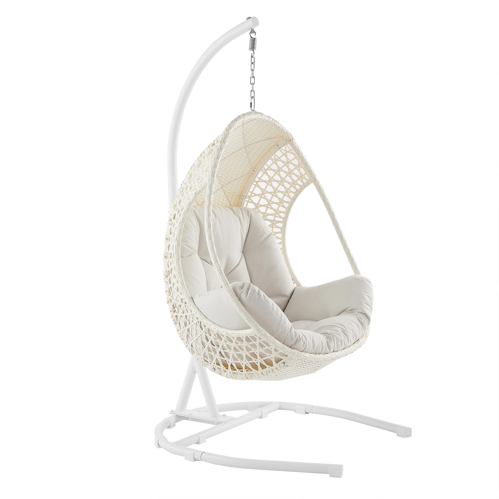 PEAK HOME FURNISHINGS Hanging Egg Chair Wicker White Steel Frame Hanging Egg Chair with White Cushioned Seat Polyester | 970427WH-BG | Lowe's