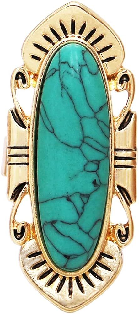 Rosemarie & Jubalee Women's Western Style Statement Oval Turquoise Howlite Stone Burnished Gold T... | Amazon (US)