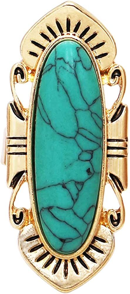 Rosemarie & Jubalee Women's Western Style Statement Oval Turquoise Howlite Stone Burnished Gold T... | Amazon (US)