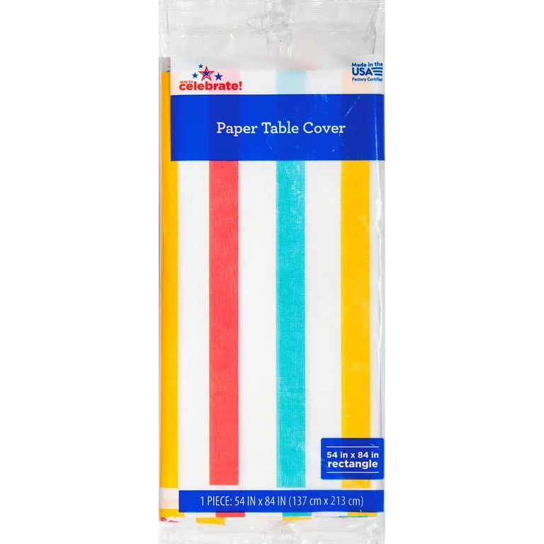 Way to Celebrate Multicolor Stripes Outdoor Fun Paper Tablecloth, 54" x 84" | Walmart (US)