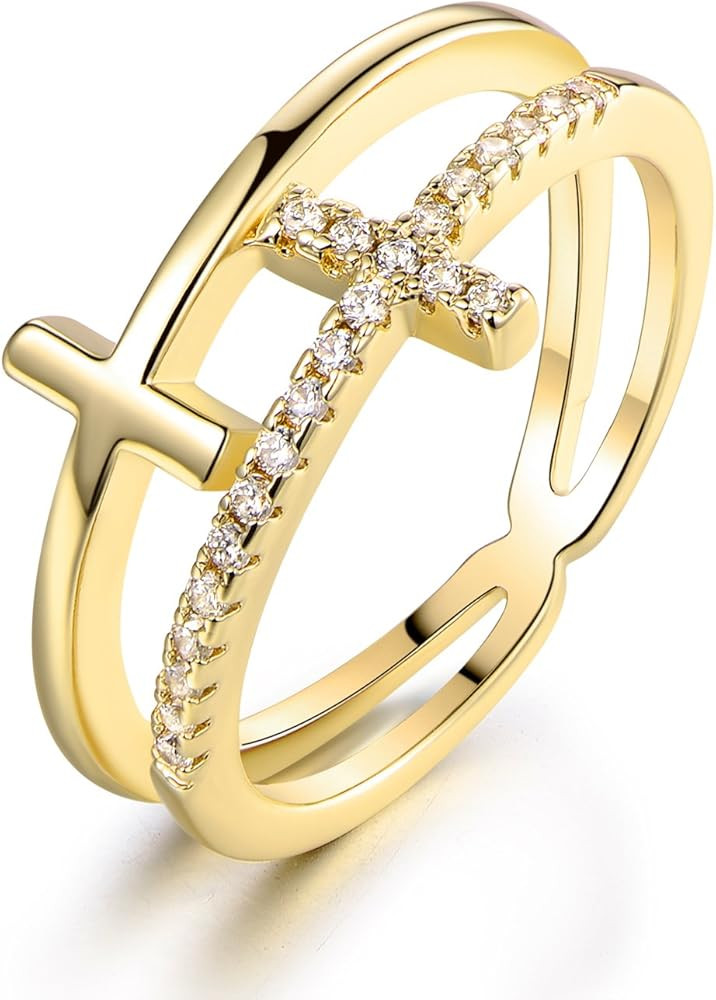 Barzel 18k Gold Plated Cubic Zirconia Double Cross Ring | Amazon (US)