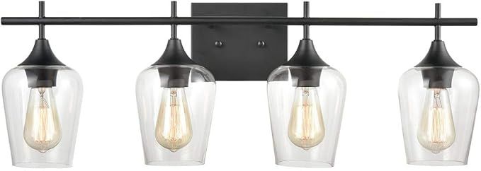 Farmhouse 4-Light Vanity Lights Bathroom Wall Sconces Clear Glass Shade Black Finish | Amazon (US)