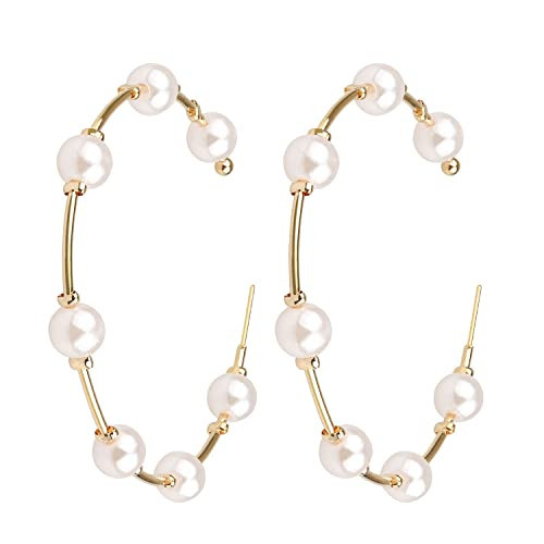 Pearl Hoop Earrings for Women Fashion Hypoallergenic Girls Pearl Earrings Drop Dangle Earrings Jewelry Gifts | Amazon (US)