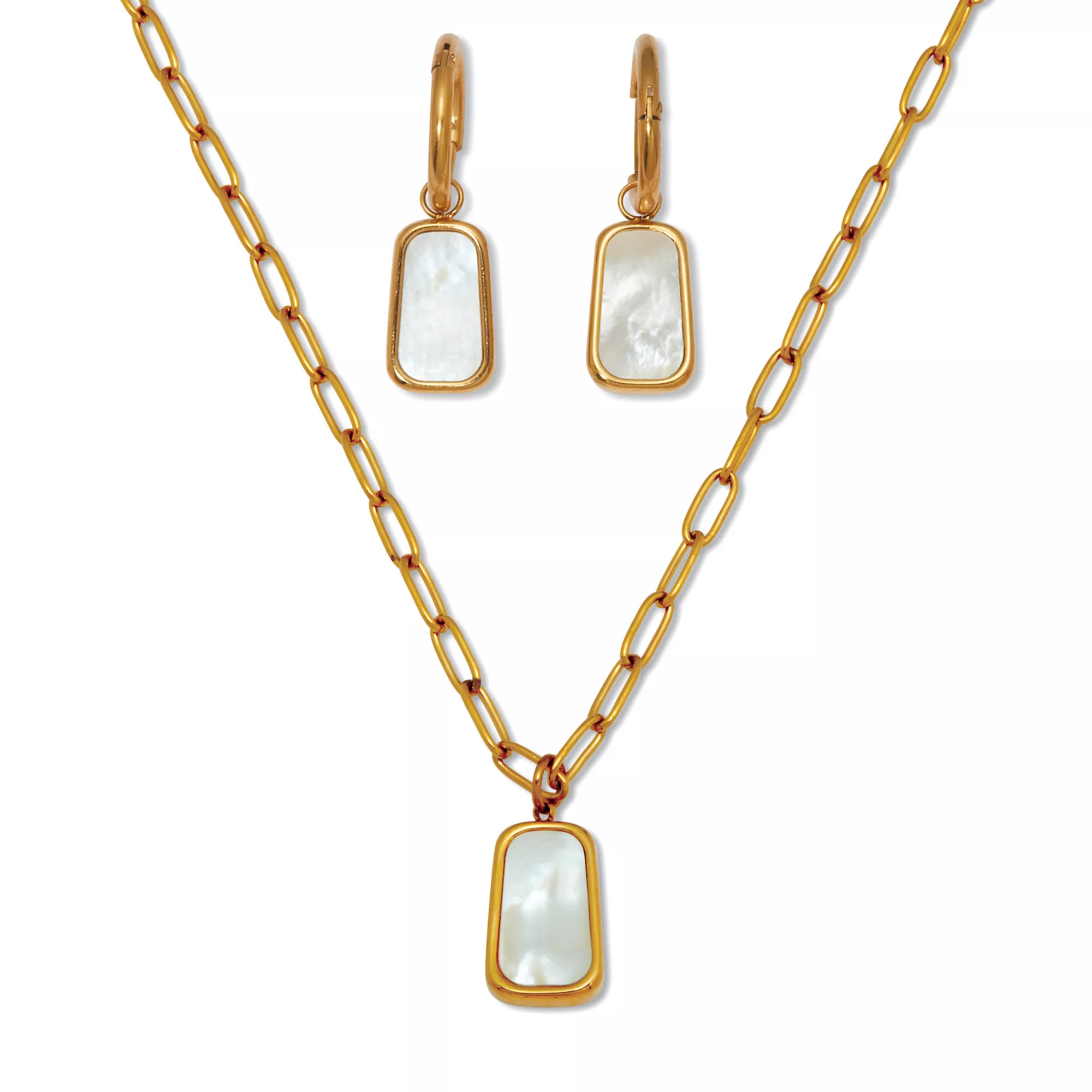 PalmBeach Jewelry Genuine Mother of Pearl Yellow Gold Ion-Plated Stainless Steel Drop Jewelry Set | Kohl's