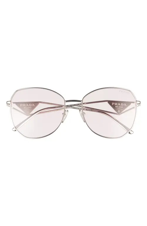 Prada 57mm Polarized Geometric Sunglasses in Silver at Nordstrom | Nordstrom
