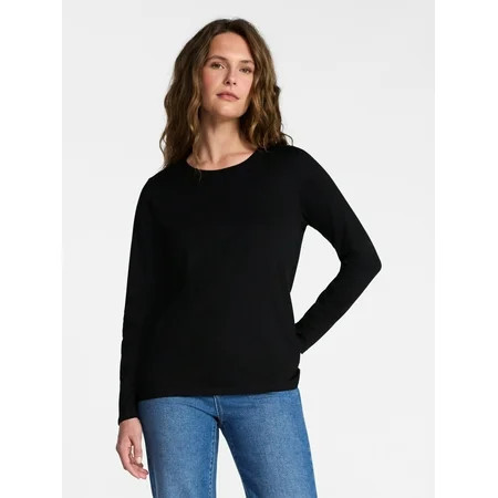 Time and Tru Women's Crewneck Tee with Long Sleeves, Sizes XS-XXXL | Walmart (US)