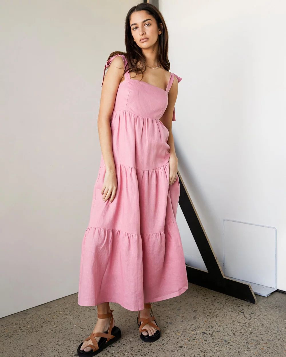 Linen Tie Strap Tiered Dress | THE ICONIC (AU & NZ)
