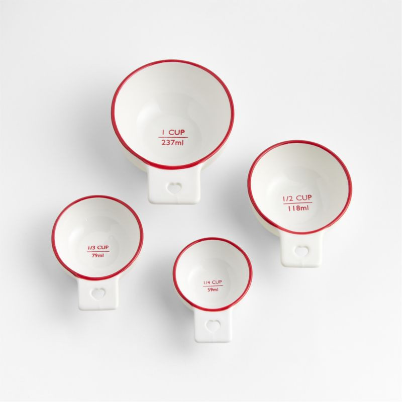 Red Rim Heart Handle Ceramic Measuring Cups, Set of 4 | Crate & Barrel | Crate & Barrel