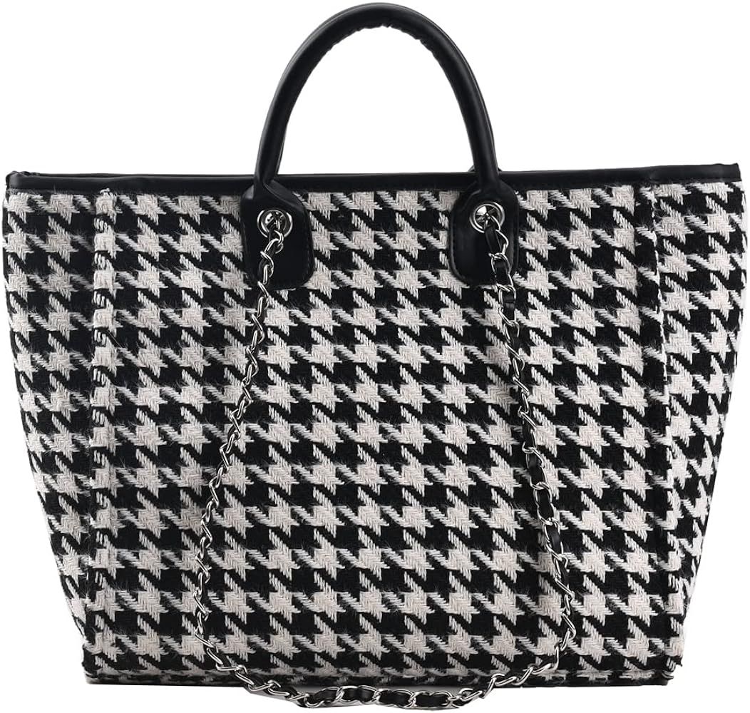 Fashion Houndstooth Handbags for Women Large Tote Purses Designer Ladies Shoulder bag for Work | Amazon (US)