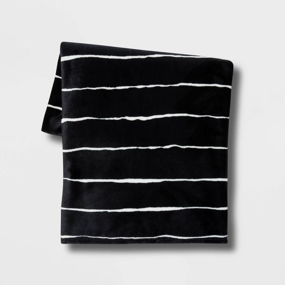 Thin Striped Printed Plush Throw Blanket Black - Room Essentials™ | Target