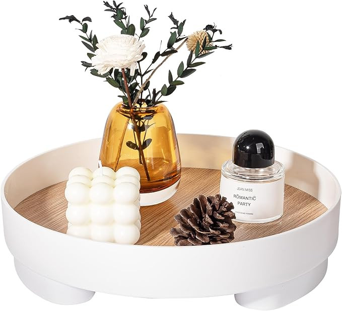 Round Wooden Tray Rustic Decorative Tray Fall Home Decor 11.8" Serving Tray Farmhouse Coffee Tabl... | Amazon (US)