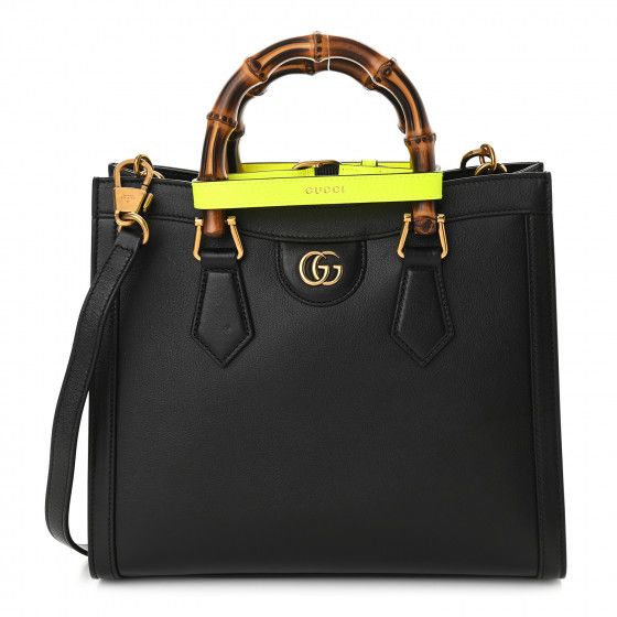 GUCCI Calfskin Small Diana Tote Bag Black Yellow Fluo | FASHIONPHILE | Fashionphile