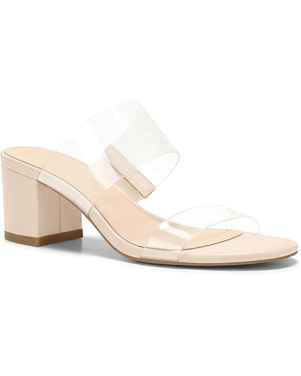 Coutgo Women's Clear Heeled Sandals Transparent Two Strap Chunky Block Heels Mules Open Toe Slip ... | Amazon (US)