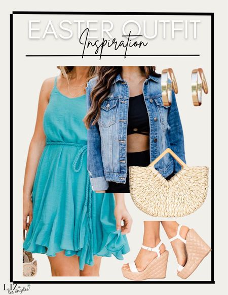 Easter is almost here and these spring outfits are the perfect Easter outfit or for a wedding guest outfit.  This blue dress paired with a denim jacket and wedge sandals is also perfect for a baby shower outfit 

#LTKFind #LTKstyletip #LTKSeasonal