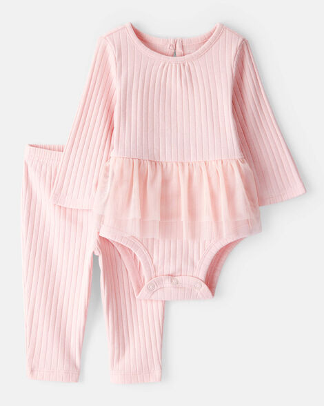 Baby Girl 2-Piece Ribbed Tutu Bodysuit Pant Set - Pink | Carter's Inc