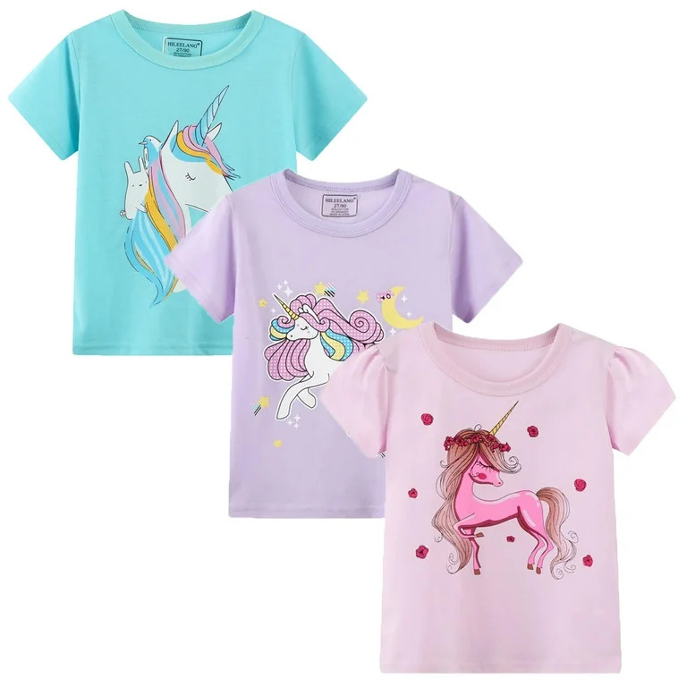 HILEELANG Toddler Girls' Short Sleeve Tee Shirt Cotton Crewneck Easter Unicorn Graphic Tops T-Shi... | Walmart (US)