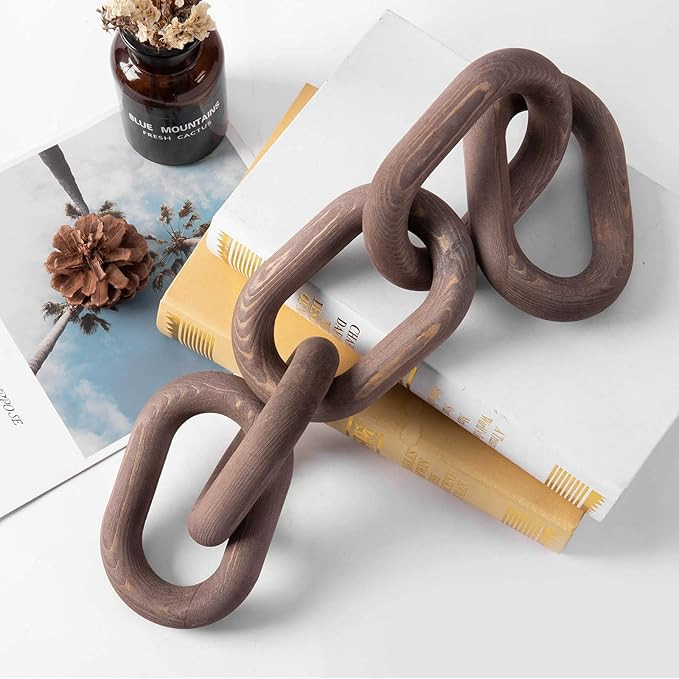 Wood Chain Link Decor Brown, Hand Carved 5-Link Wood Knot Decor for Home Decor, Pine Wood Chain L... | Amazon (US)