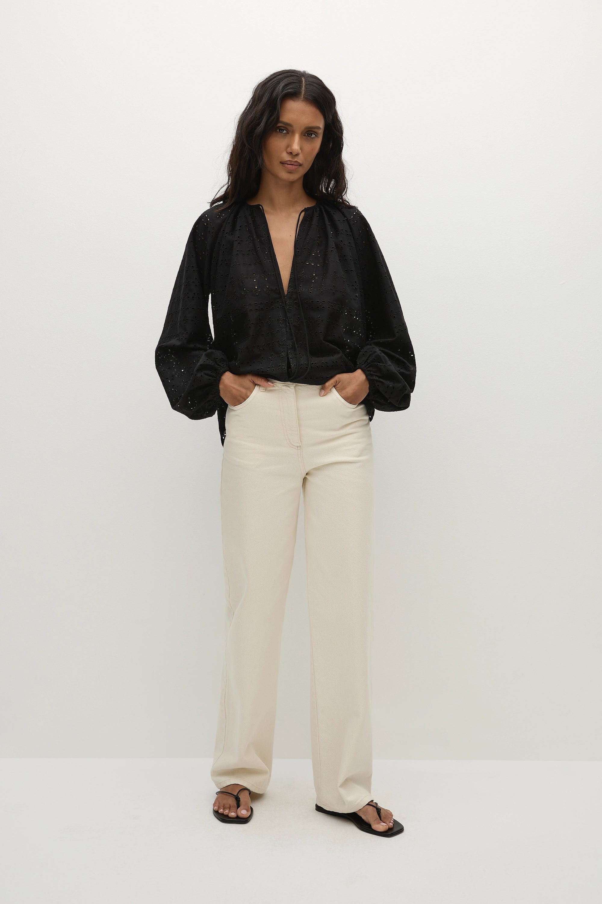 Thora Blouse Agnes Broderie Anglaise Black - Final Sale, XS / AGNES BRODERIE ANGLAISE BLACK | Faithfull (AU)