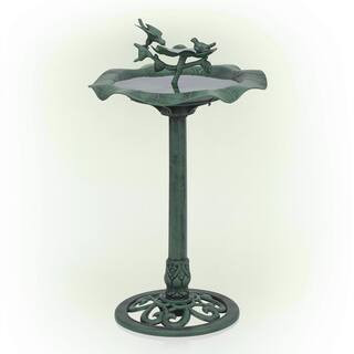 Alpine Corporation 33 in. Tall Outdoor Lotus Birdbath Yard Statue, Green TEC108 - The Home Depot | The Home Depot