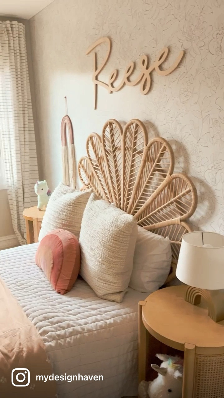 Reminiscing on when we put together my daughter’s big girl bedroom. I was 8 months pregnant when we completed it. The petal headboard is absolutely the focal point of the room, tying it all together with other rattan pieces such as her nightstands, wall decor and more. 

This bedroom is soon going to be transformed yet, once again pretty soon to make room for the new baby we’ll be welcoming in February. This bedroom will accommodate both of my daughters and will include a bunk bed. Lots of shifts are going to be happening here soon. At the same time, we’ll be transitioning my son out of his crib and into a big boy bed. I’ll share updates as we do them 🫶🏼 follow me on Instagram to see more of this transition! @mydesignhaven 

#LTKKids #LTKStyleTip #LTKHome