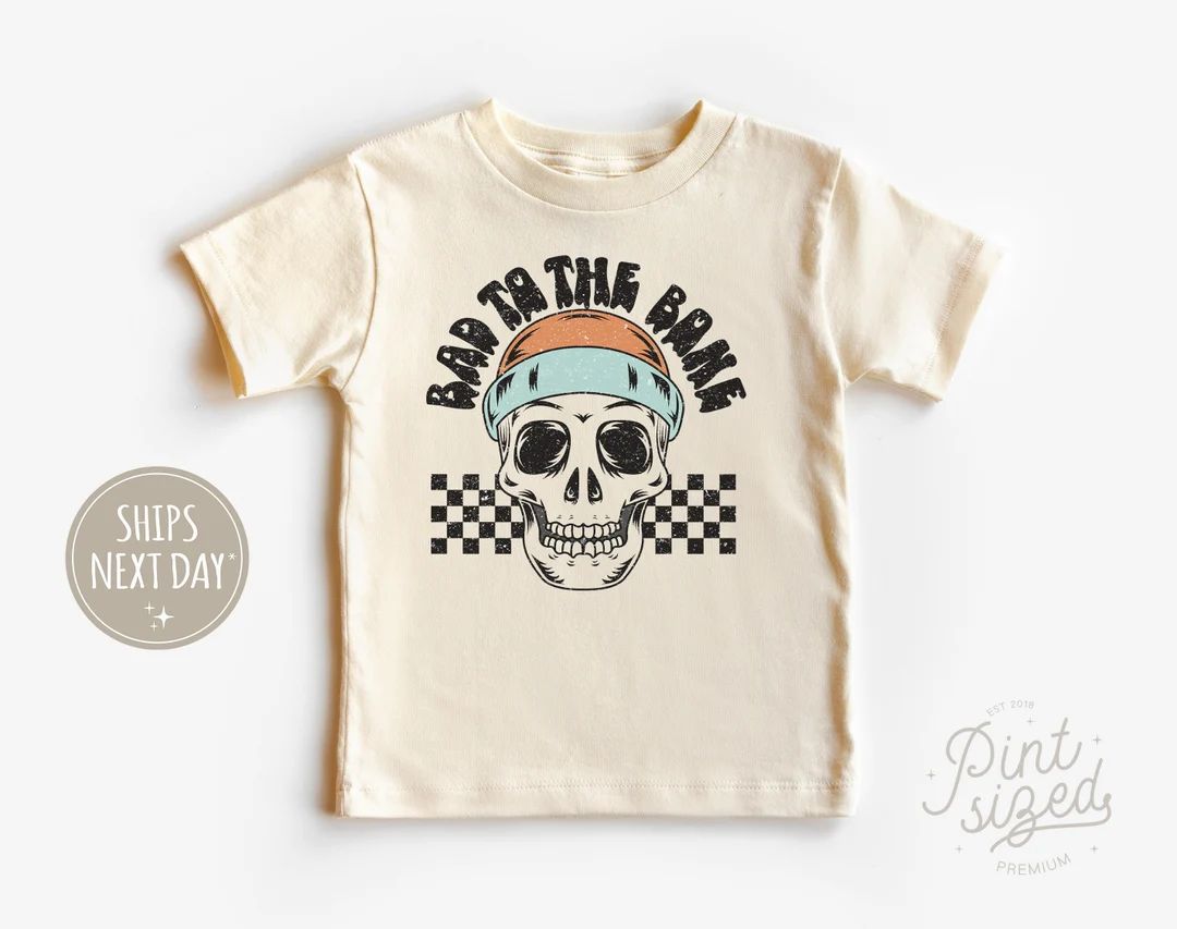 Bad to the Bone Toddler Shirt Boys Checkered Skull Tee - Etsy | Etsy (US)